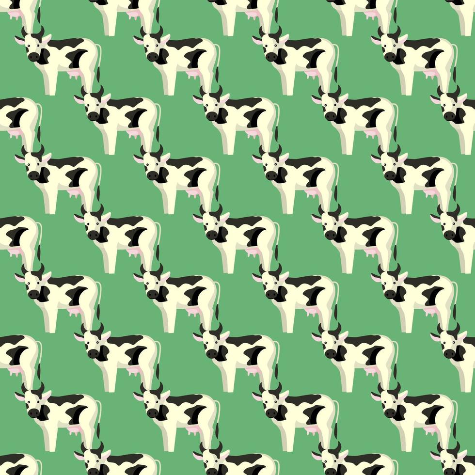 Seamless pattern cow on bright green background. Texture of farm animals for any purpose. vector