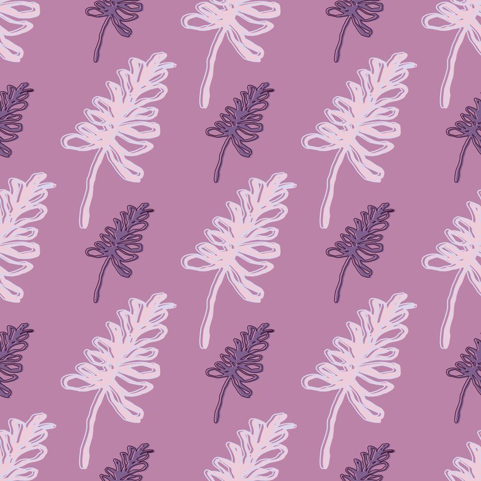 Seamless pattern with botanic contoured branches. Light lilac background with purple and white ornament. vector