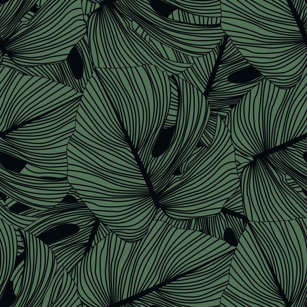 monstera deja un patrón sin costuras sobre fondo negro. patrón tropical, fondo de hoja botánica. vector