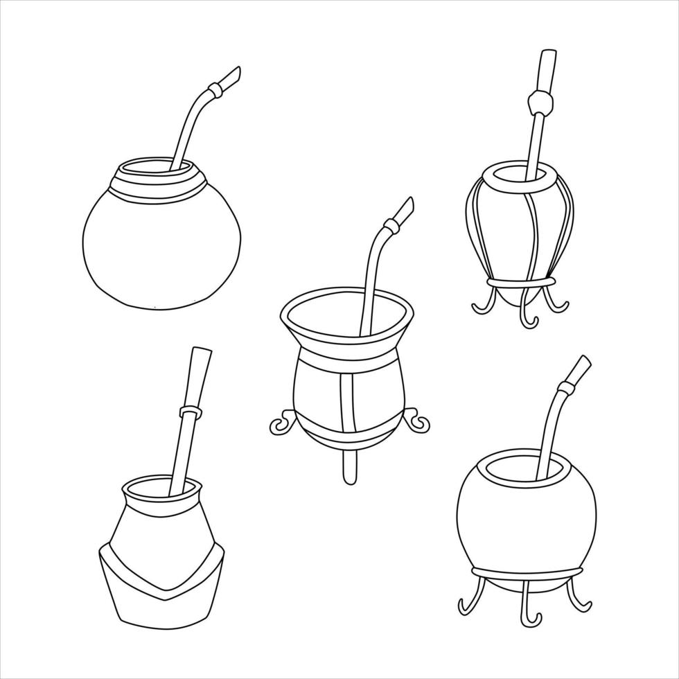 Set of yerba mate tea - calabash and bombilla. Accessory for drink mate. vector