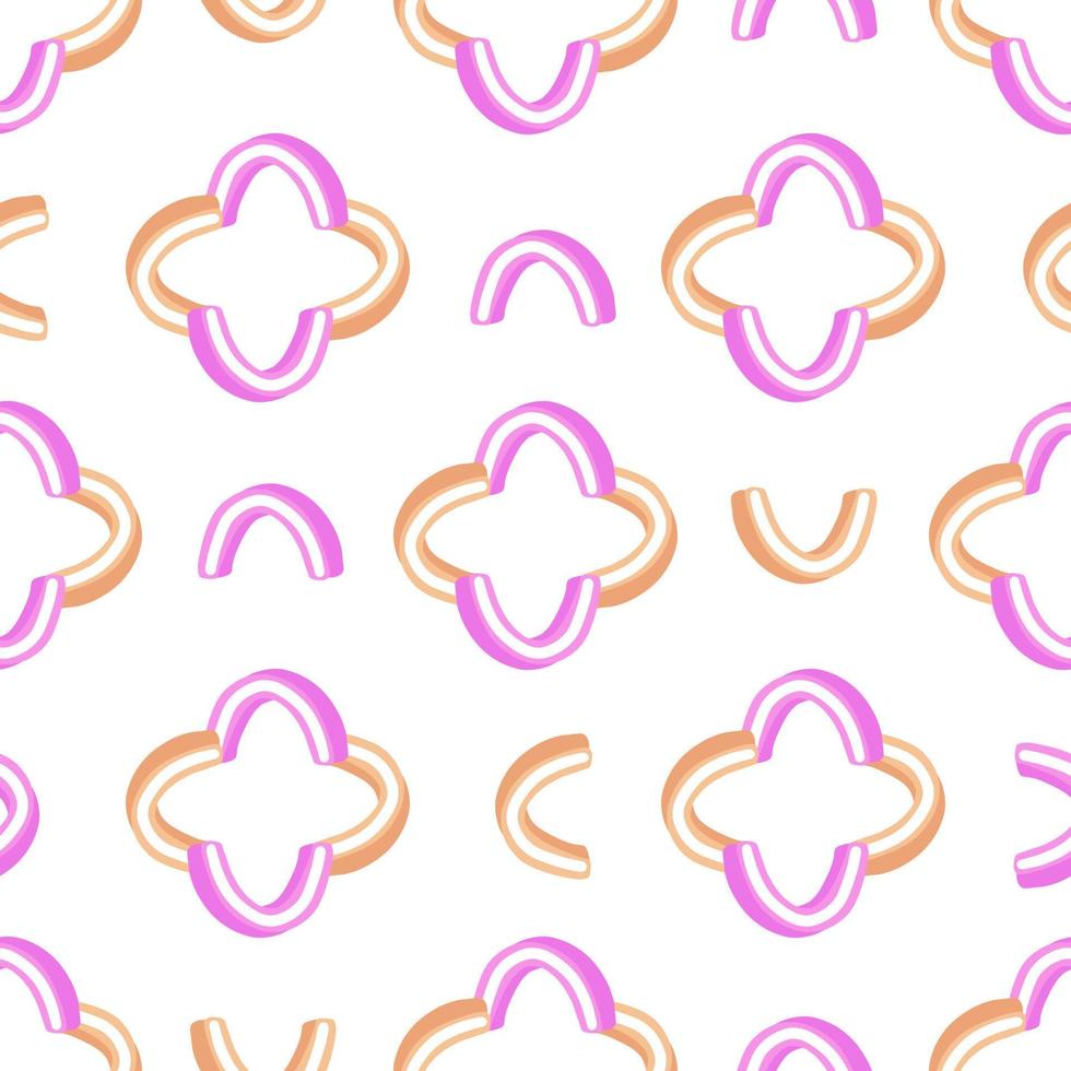 Scrapbook seamless pattern with pink and orange rainbow shapes elements. White background. Isolated print. vector