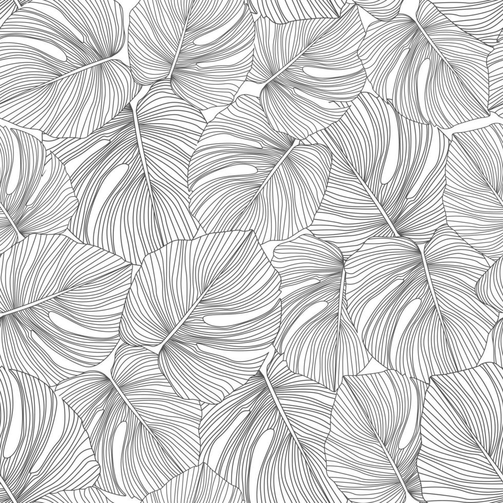 Monochrome monstera leaves seamless pattern. Tropical pattern, vector