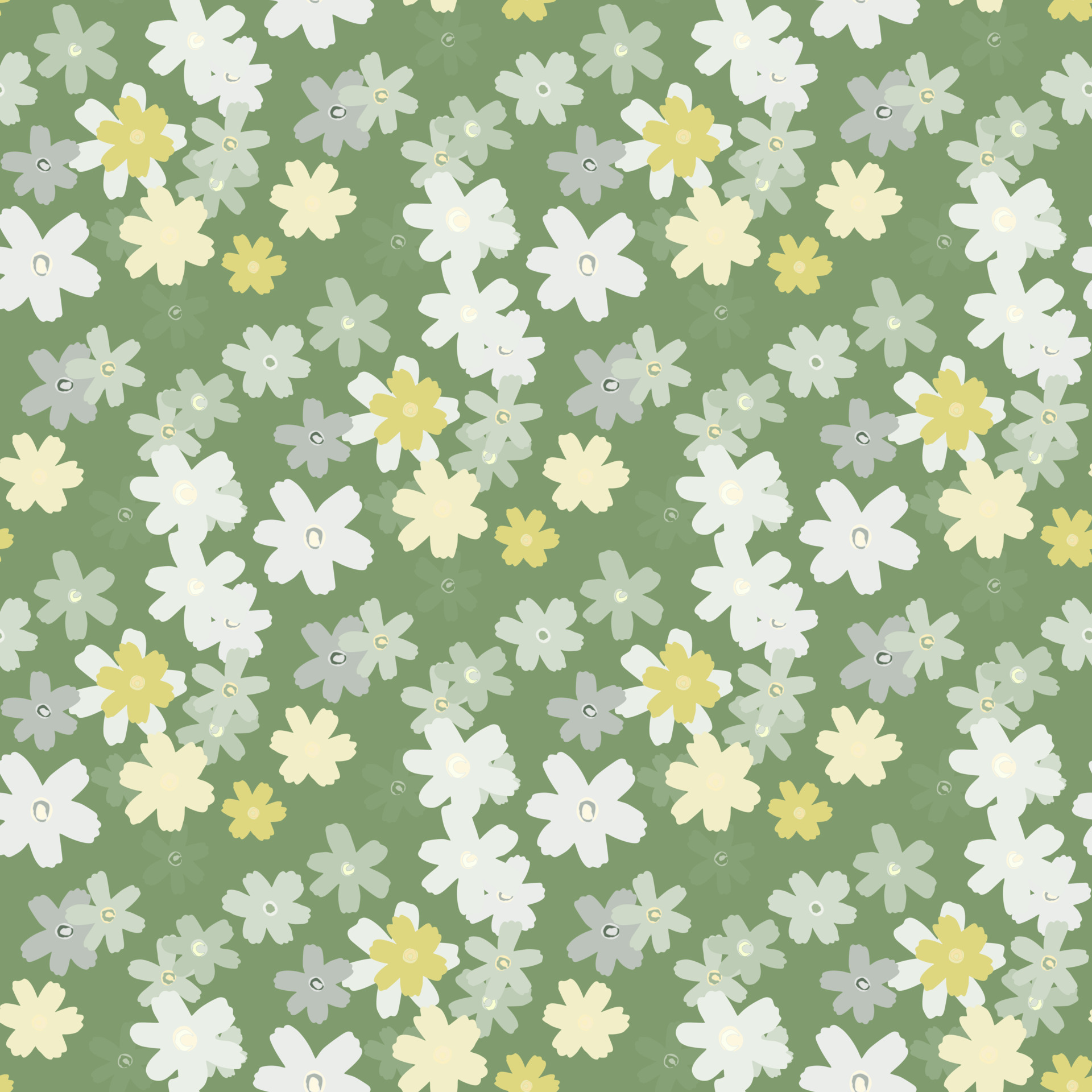 Spring seamless floral pattern with daisy flowers silhouettes. Pastel