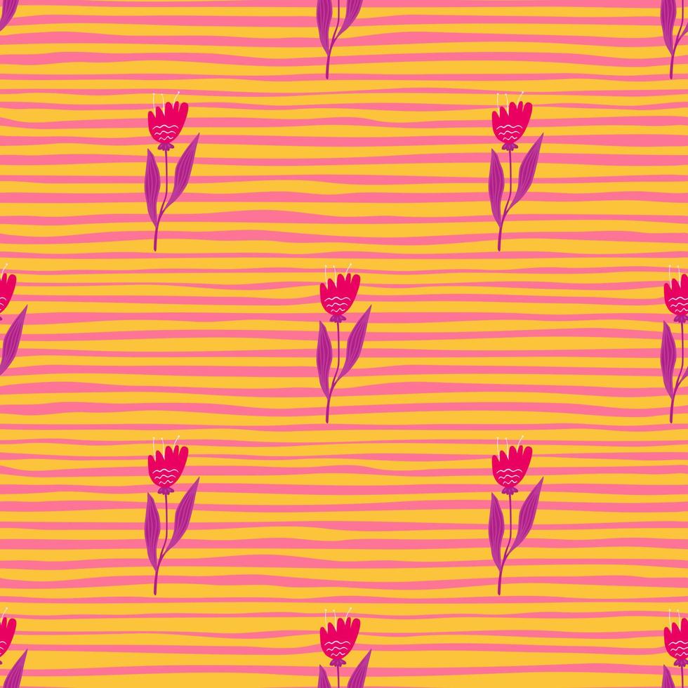 Small wildflower seamless pattern on stripe background. vector