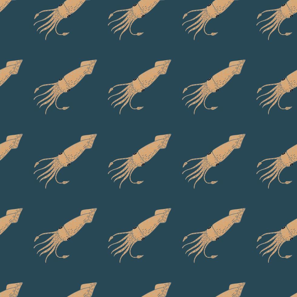 Abstract animal seamless pattern with wild squids beige print. Dark turquoise background. vector