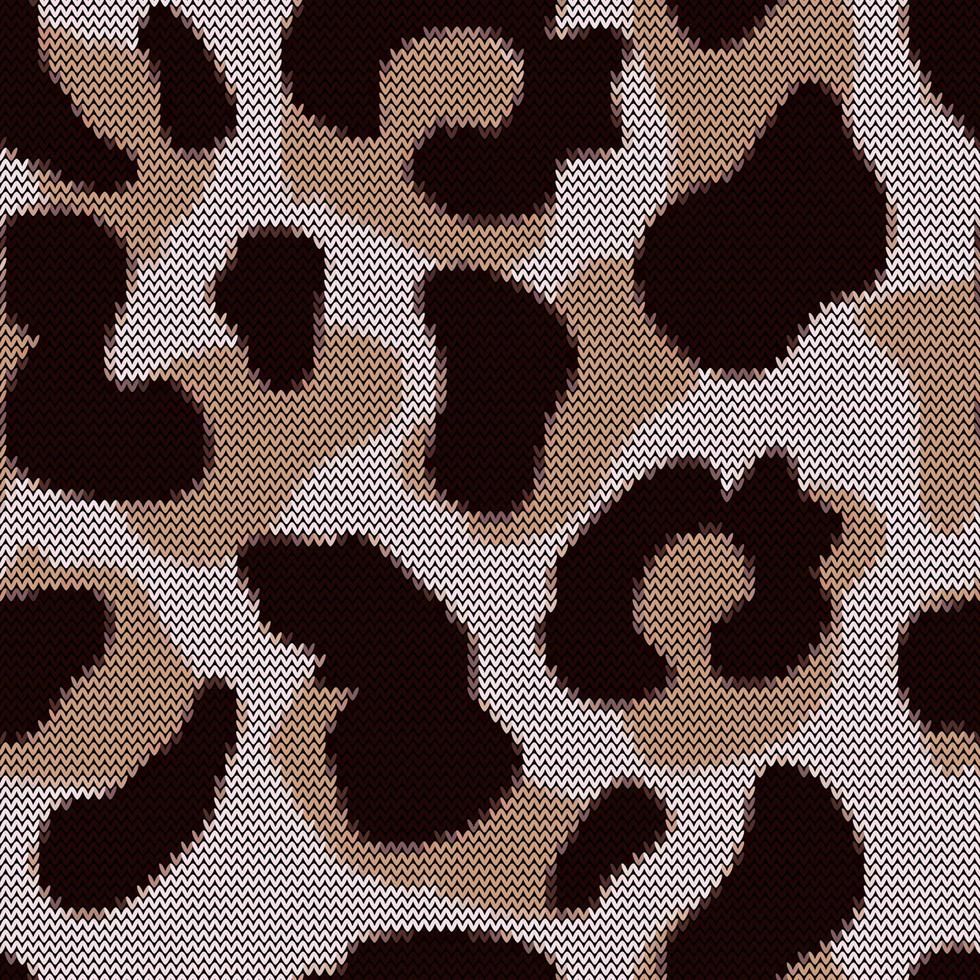 Leopard seamless pattern in knitted style. Jacquard cheetah fur background. vector