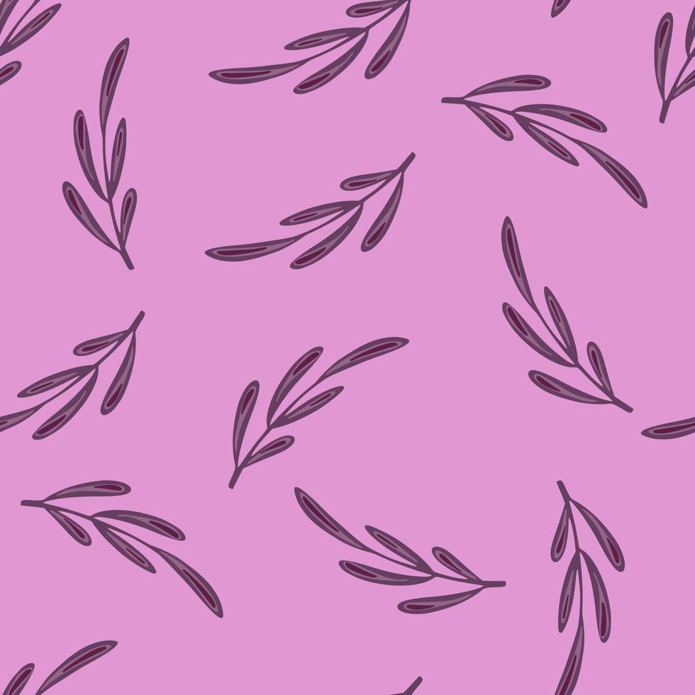 Minimalistic style seamless pattern with purple contoured doodle branches print. Lilac background. Floral print. vector