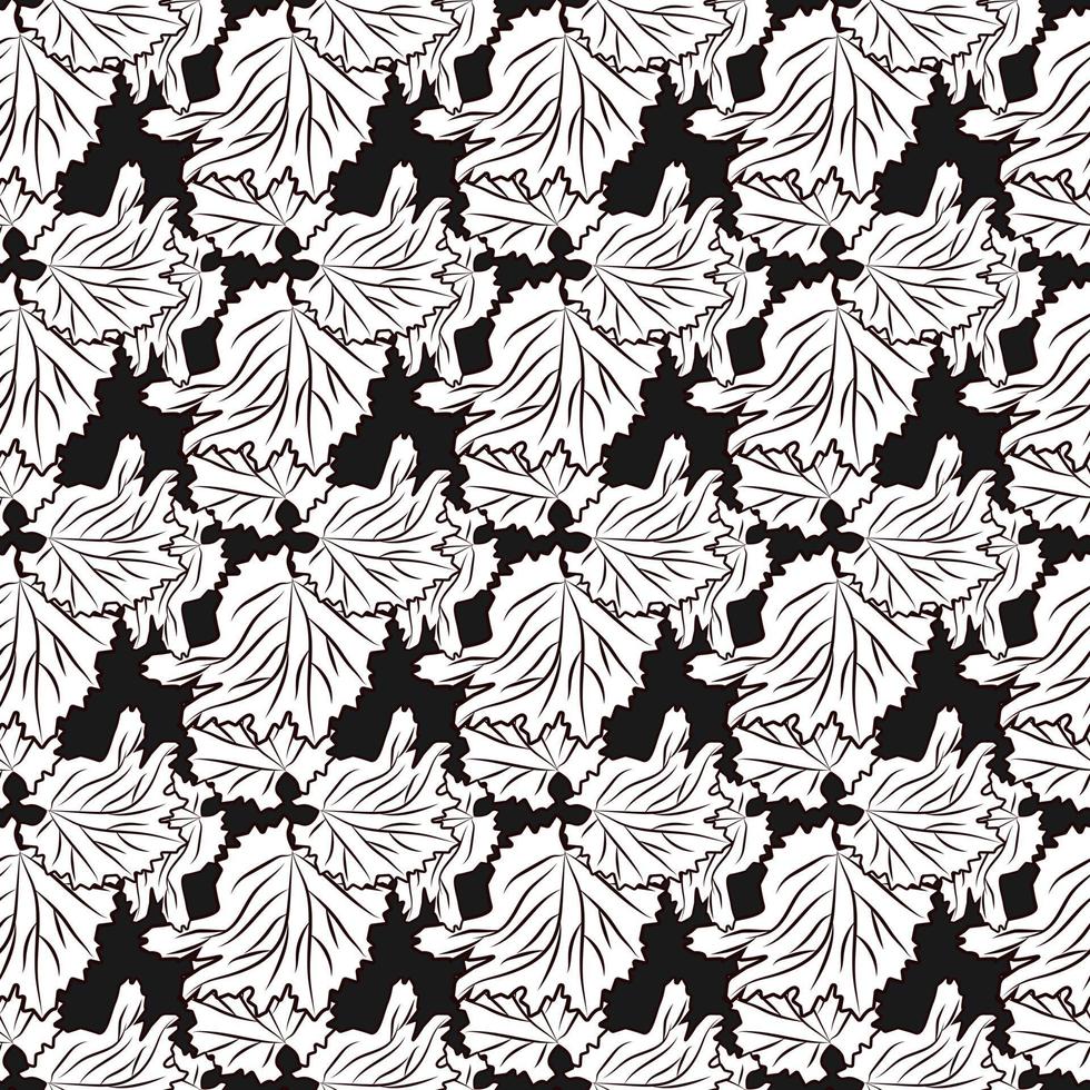 Hand drawn leaf seamless pattern on black background. vector