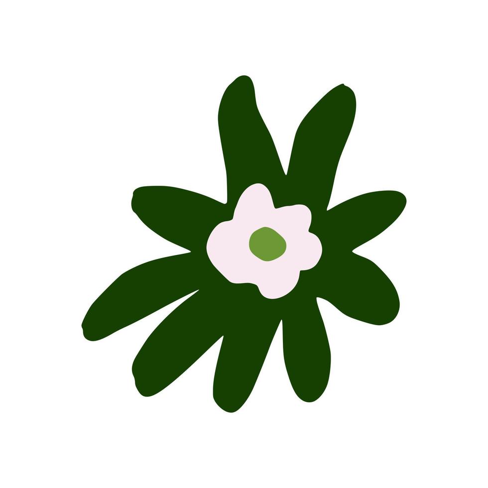 Green flower isolated on white background. Abstract botanical with dot, sketch hand drawn in style doodle. vector