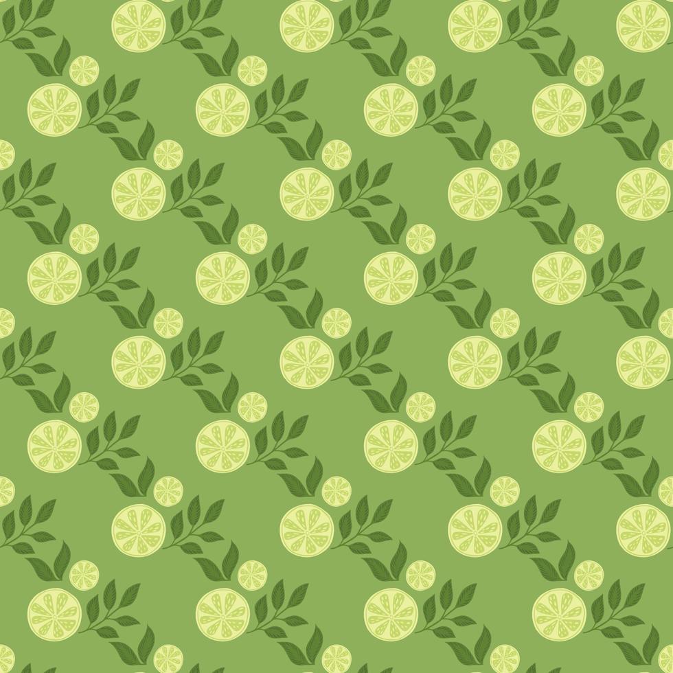 Bright green colors diagonal lemon slices print seamless pattern. Summer food fruit elements. Nature print. vector