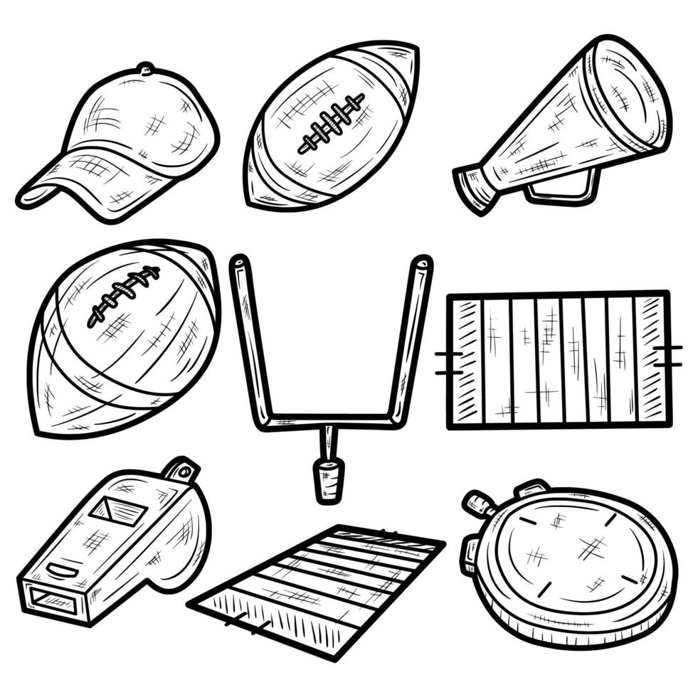 american football equipment outline hand drawn icon set vector logo illustration collection