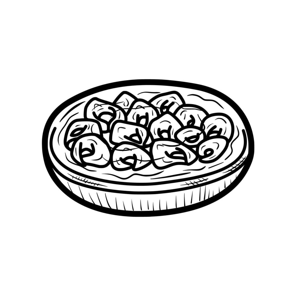 a bowl of soup tortellini pasta outline hand drawn doodle illustration vector logo icon
