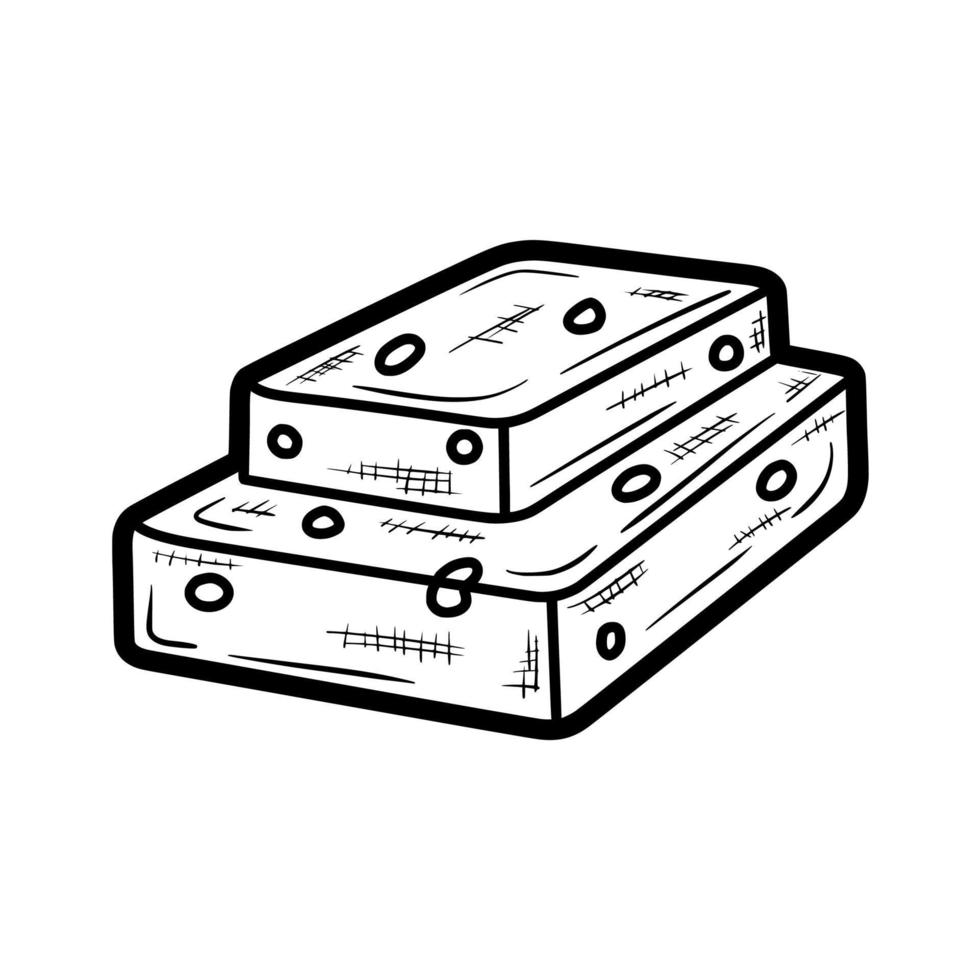 pile of big cube cheese outline hand drawn doodle illustration vector logo icon