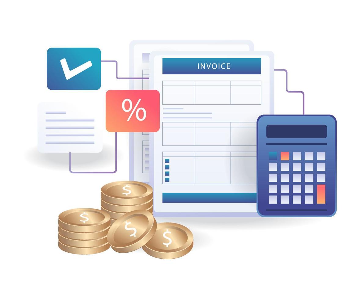 informe de datos de factura en ilustración isométrica vector