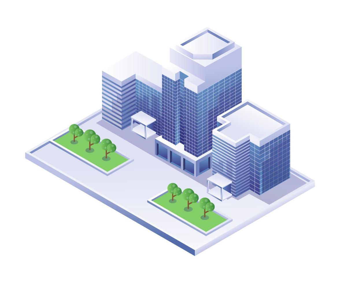 City office building view isometric illustration vector