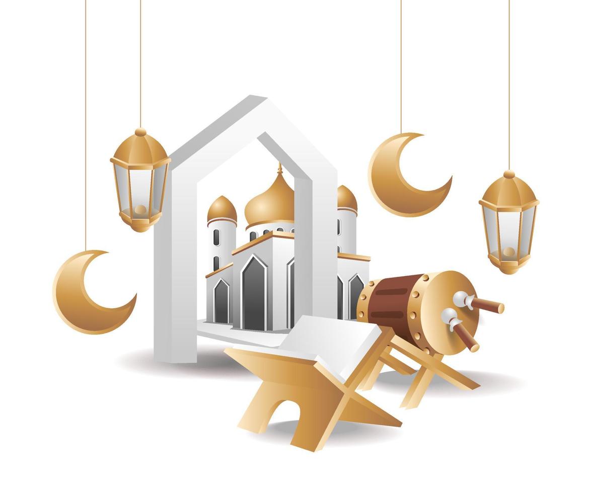 The door of the mosque with the quran  the concept of Ramadan kareem illustration vector