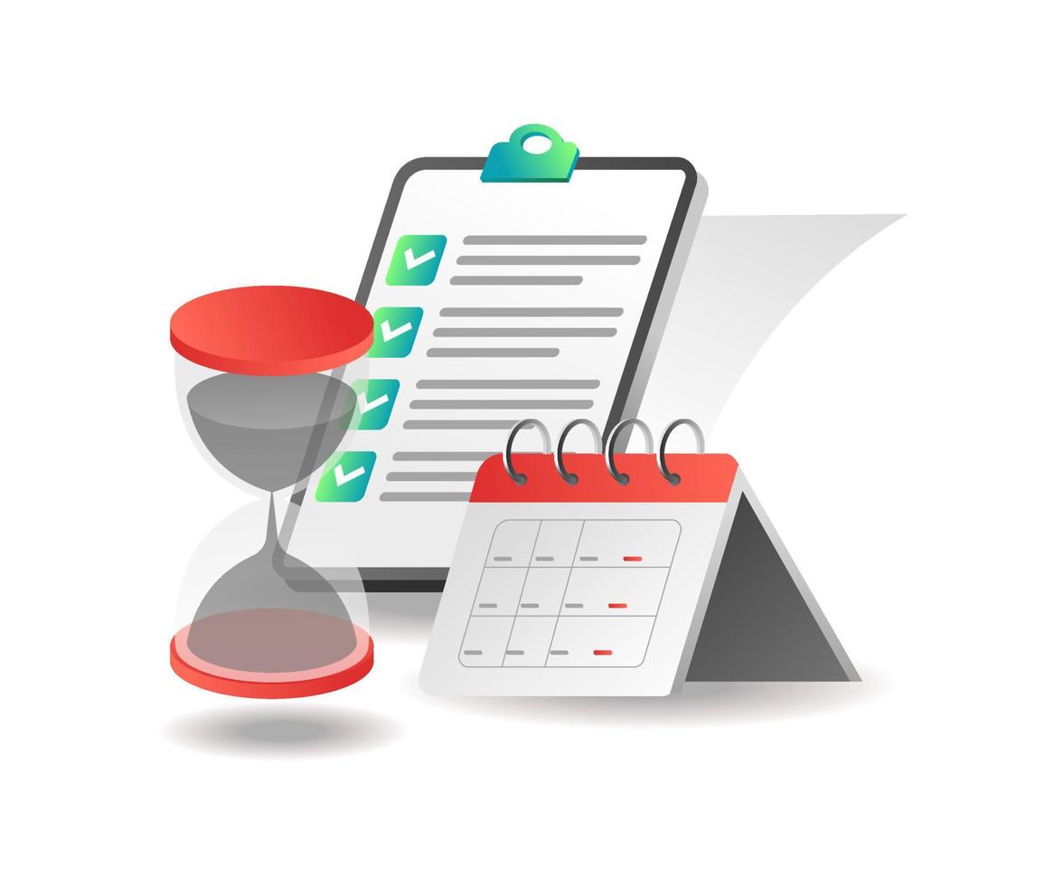 Isometric illustration concept. Hourglass with work plan calendar vector