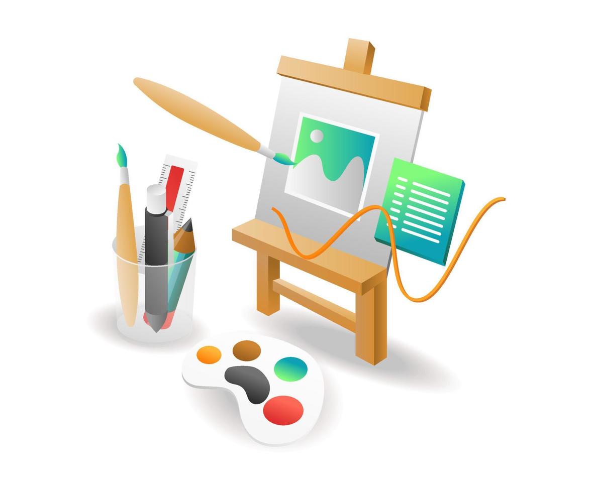Isometric illustration concept. Creative painting on canvas with ink brush vector