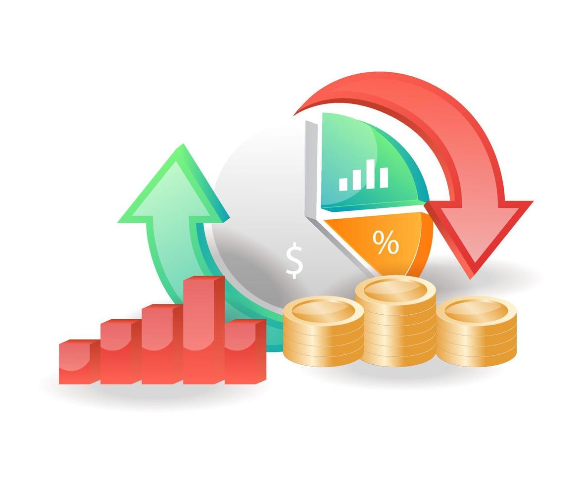 Isometric illustration concept. Up and down investment business income vector