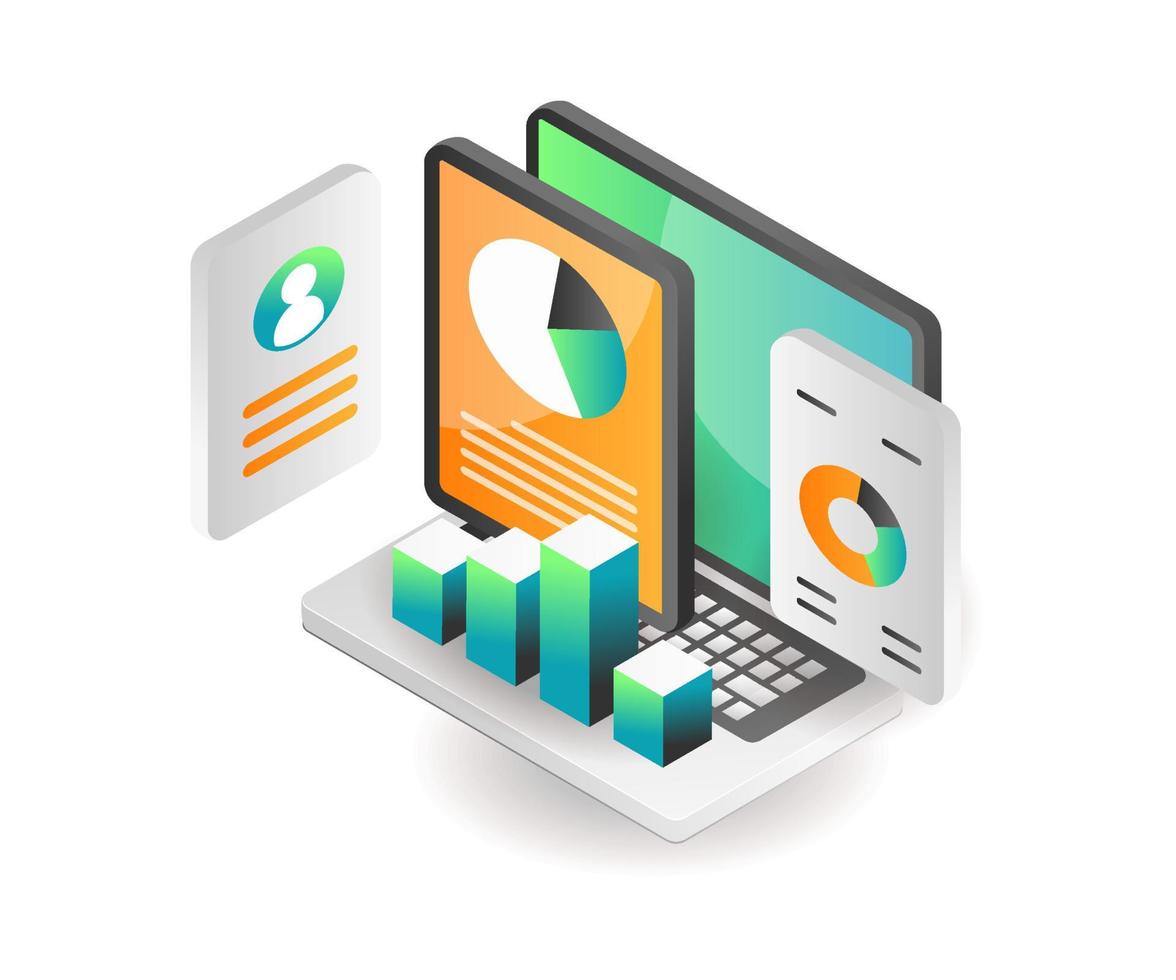 concepto de ilustración isométrica. cuenta de análisis de datos de inversión empresarial vector