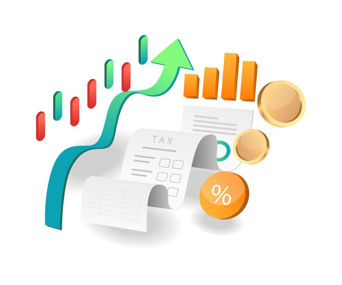 ilustración concepto isométrico. análisis de contabilidad fiscal de la empresa de negocios de inversión vector