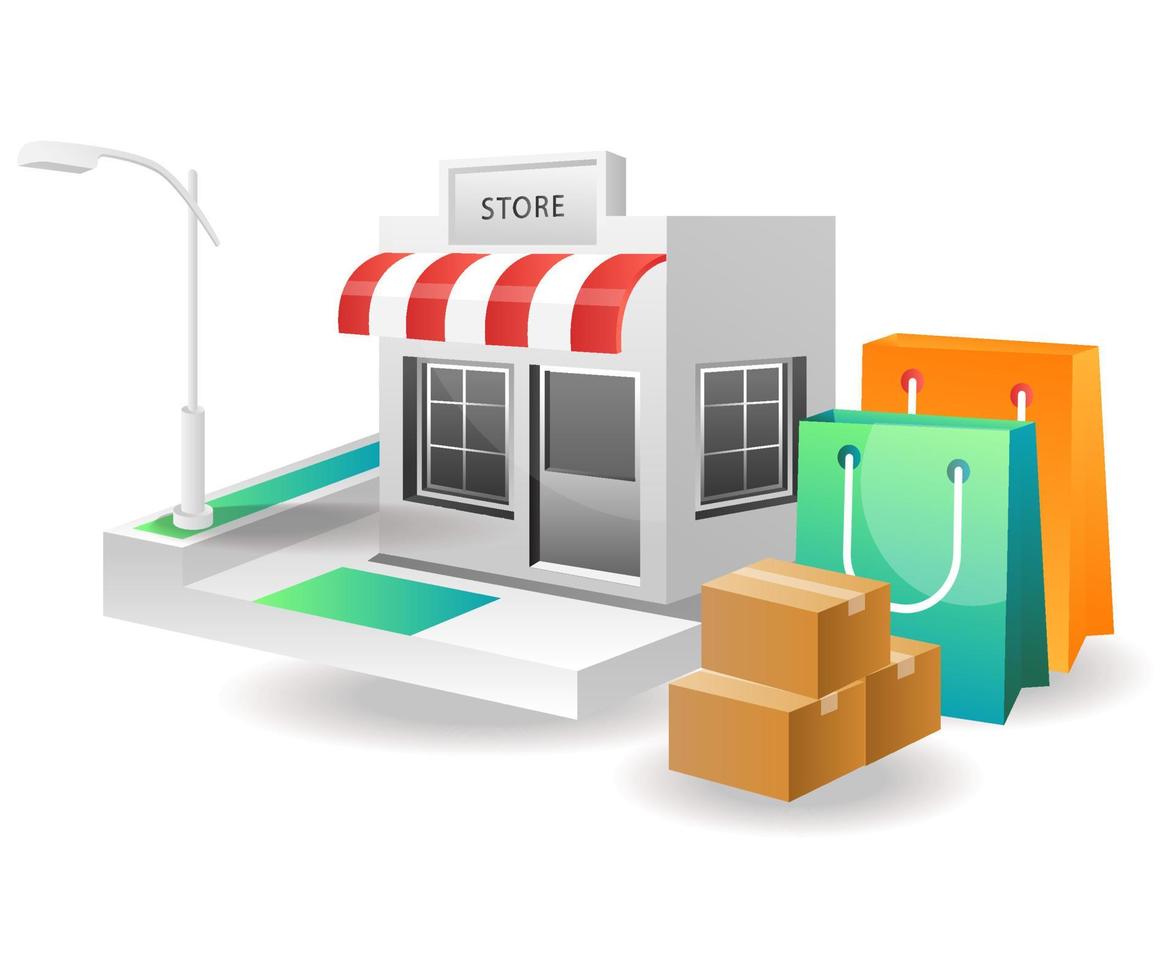 Illustration isometric concept. Shopping shop for family needs vector