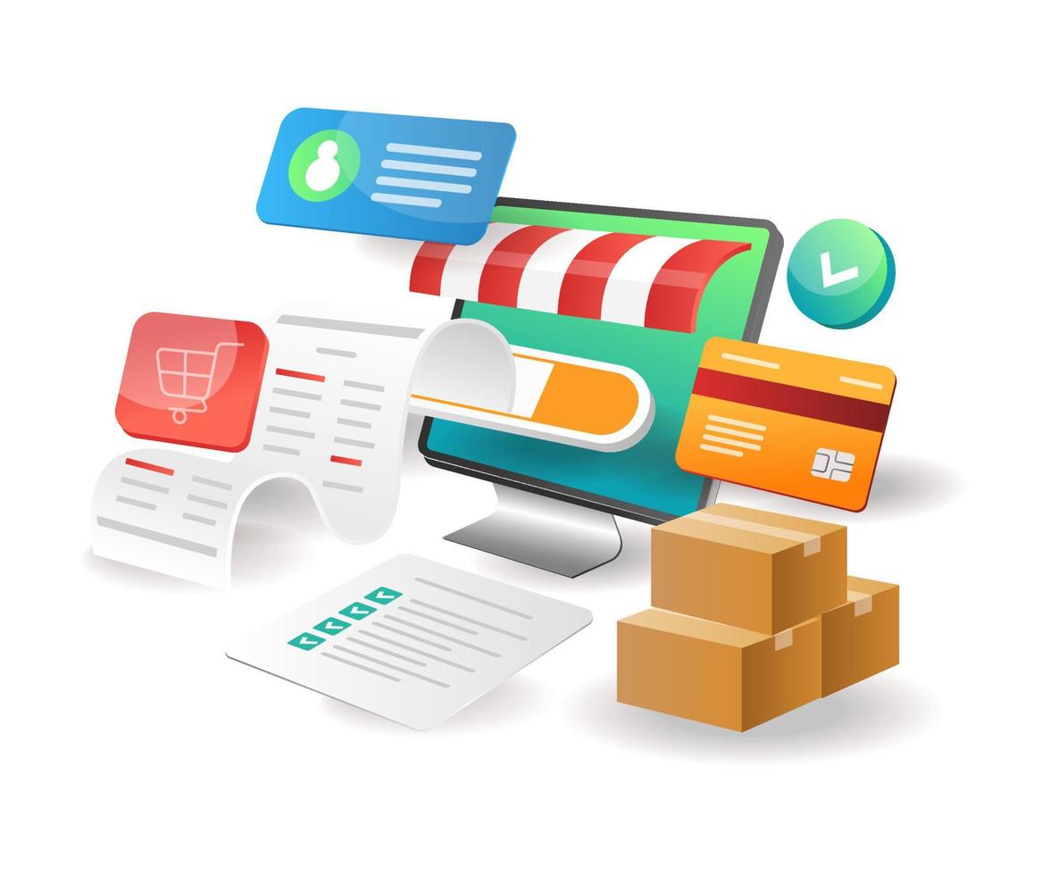 Illustration isometric concept. Shopping note in e commerce store vector