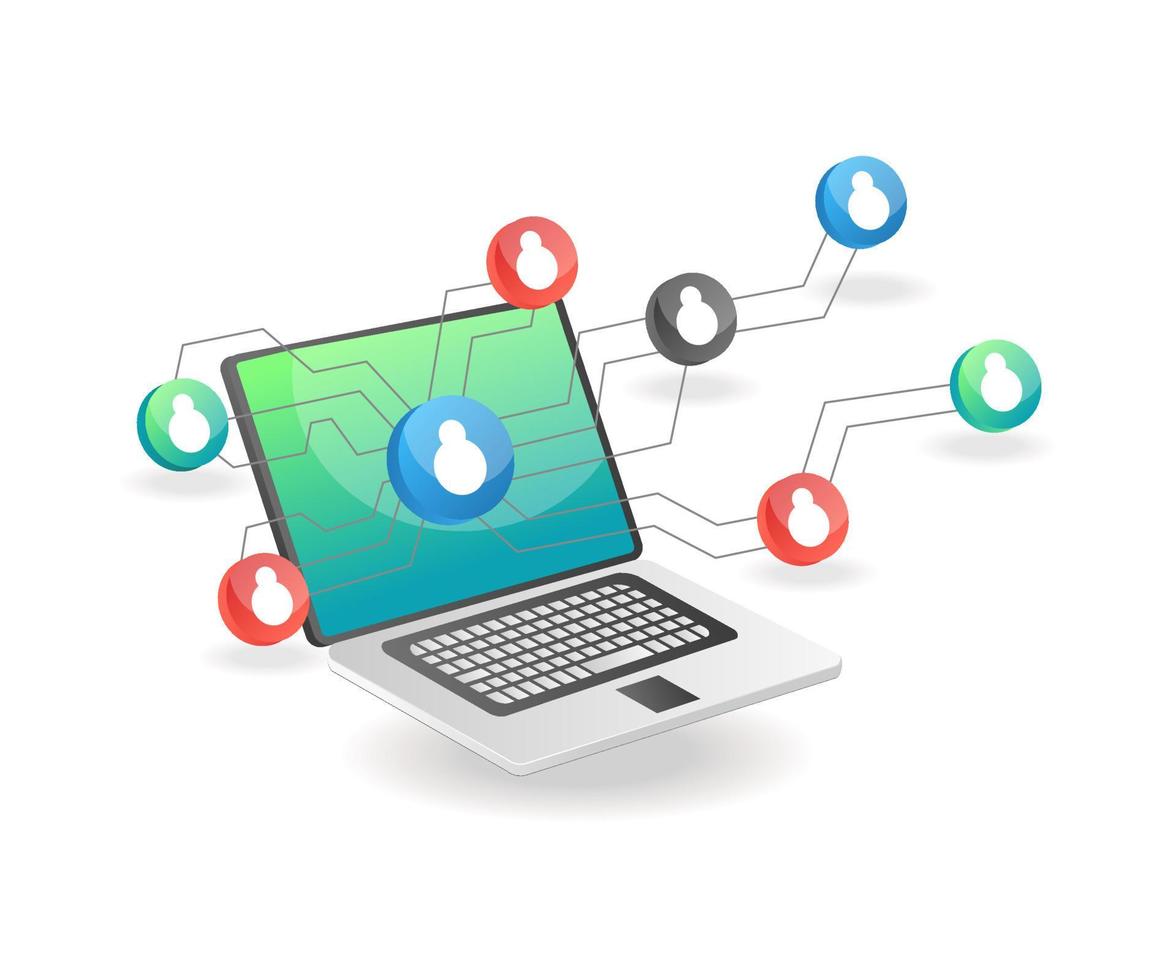 Illustration isometric concept. Computer data account network vector