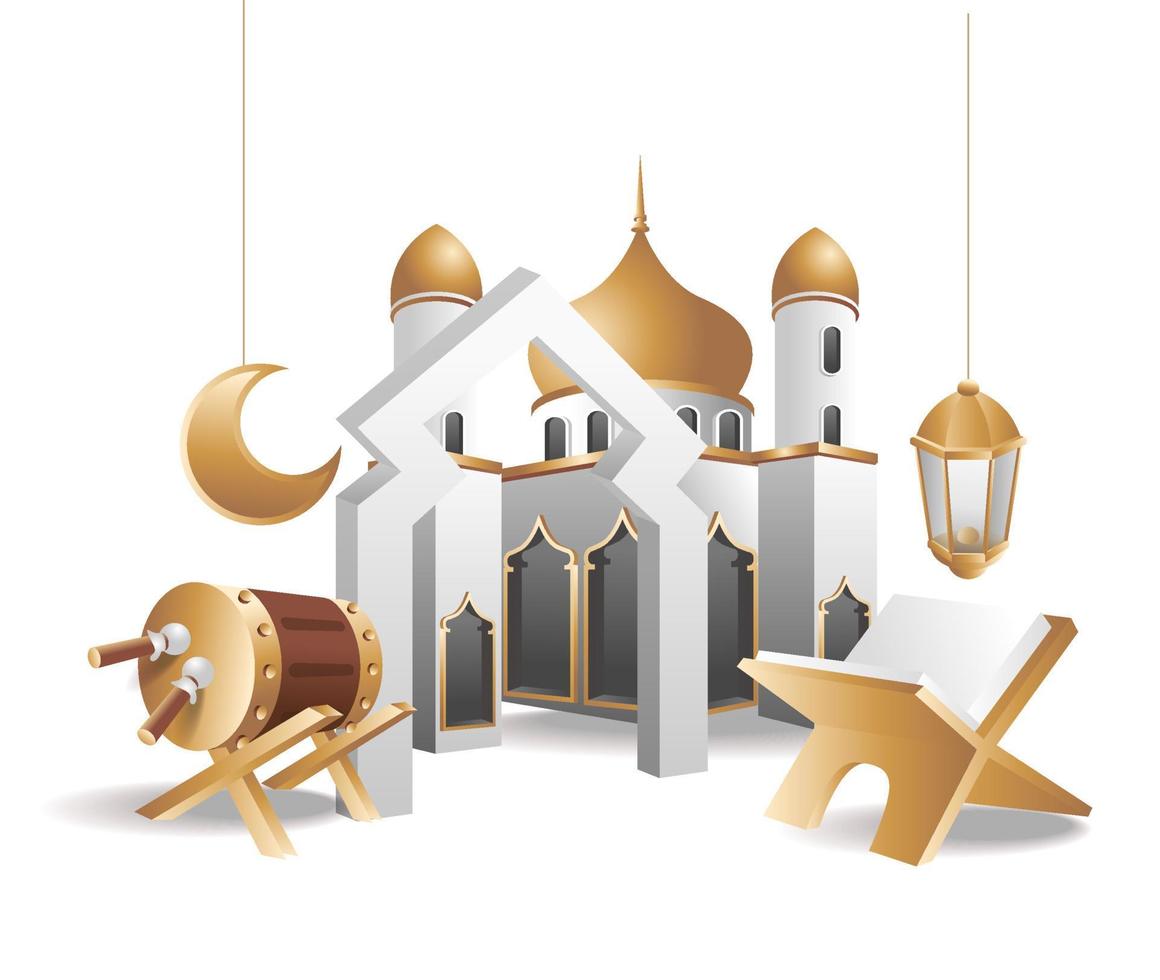 Quran at the door of the mosque, Ramadan karim concept illustration vector