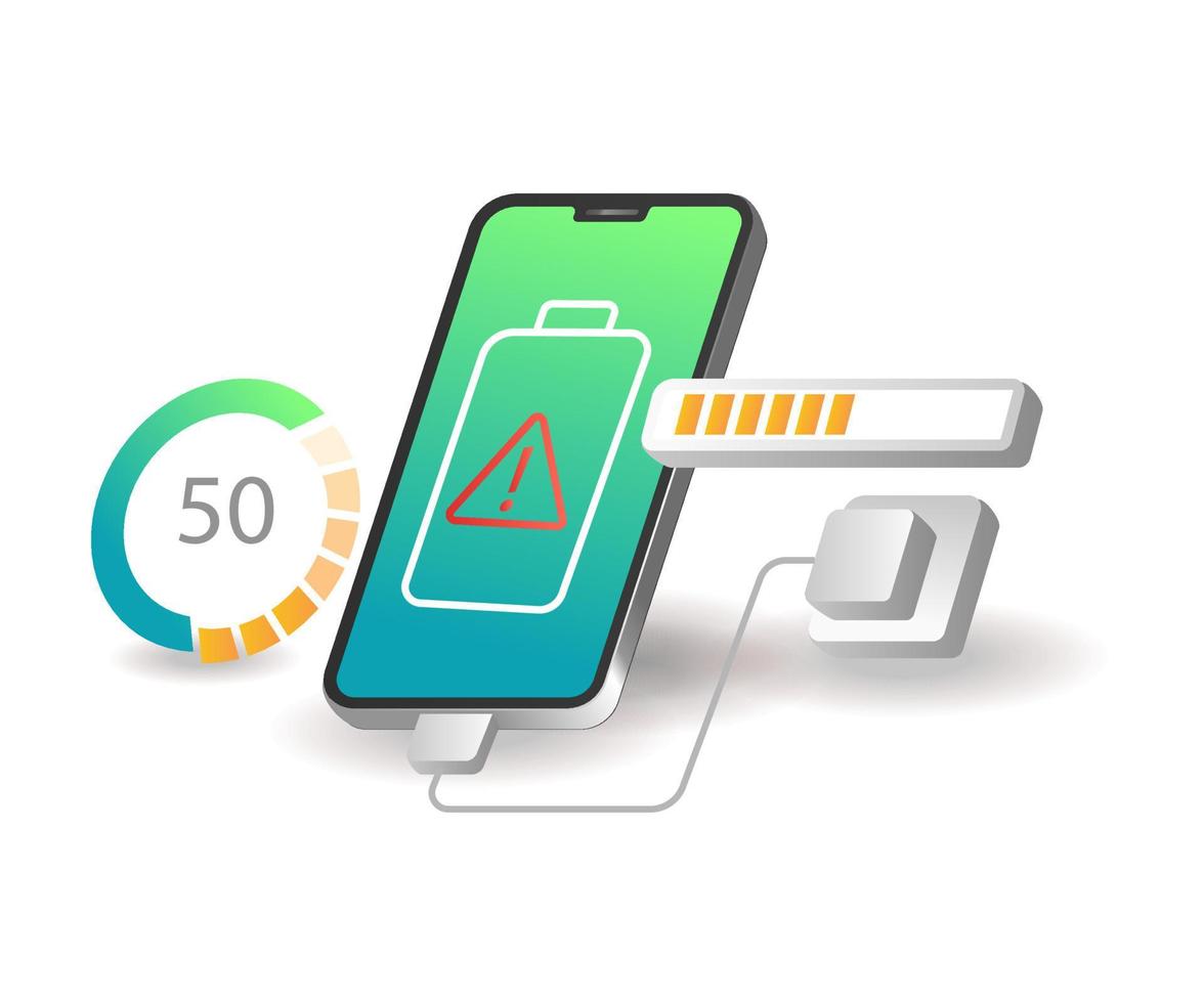 Concept isometric illustration. Battery warning in case vector