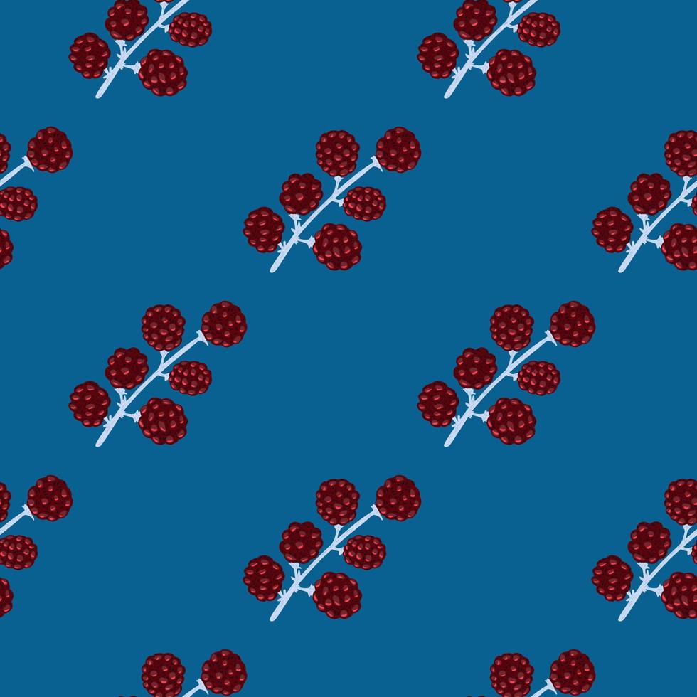 patrón de garabato sin costuras de ramas de mora roja. fondo azul brillante. adorno de verano. vector