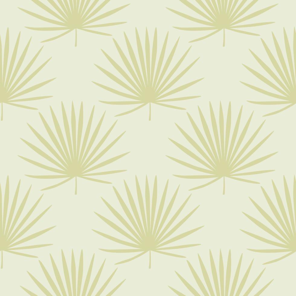 Tropical seamless pastel pattern with yellow fan palm leafs. Light background with simple botanic ornament. vector