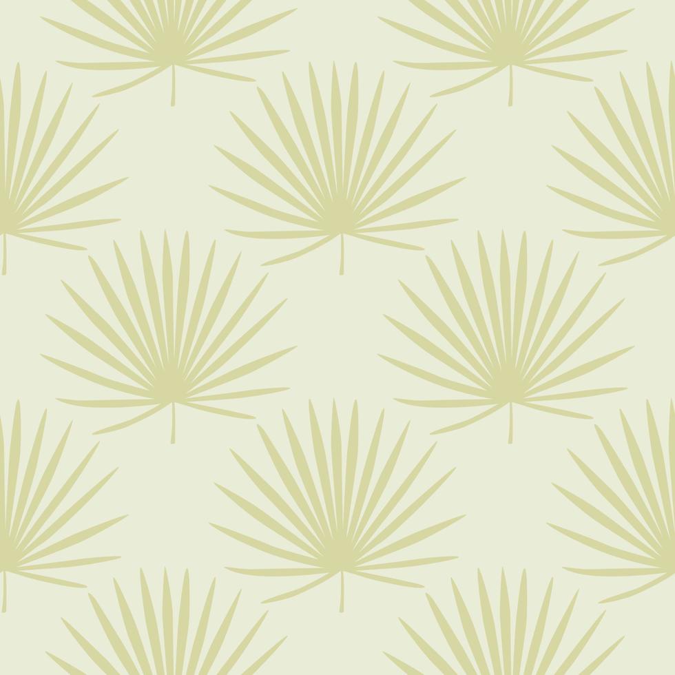 Tropical seamless pastel pattern with yellow fan palm leafs. Light background with simple botanic ornament. vector