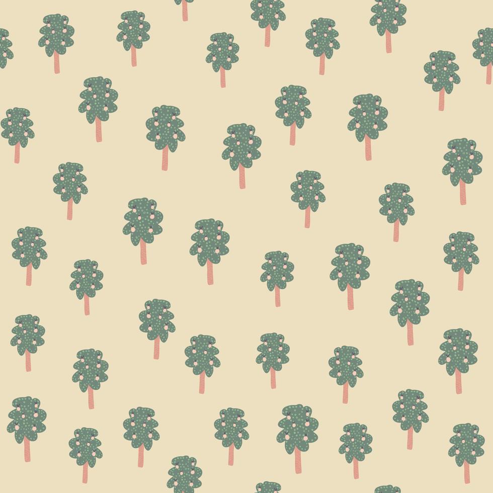 Apple tree with leaves and fruit seamless pattern on light background. vector