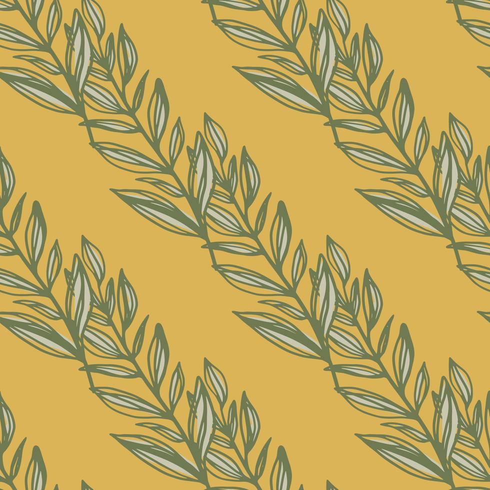 Doodle seamless pattern with autumn contoured leaves branches shapes. Orange background. vector