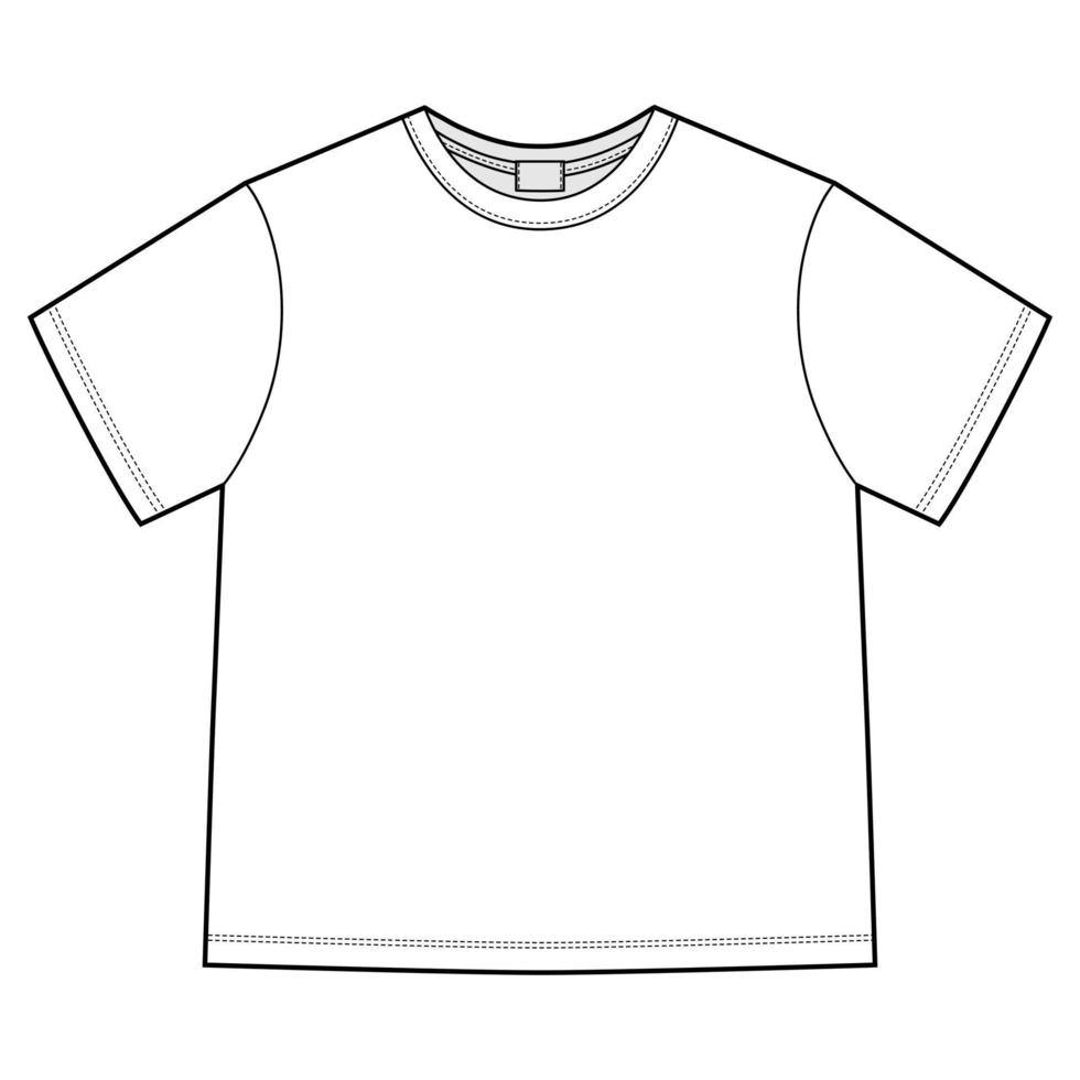 Technical sketch blank unisex t shirt isolated. Apparel t-shirt CAD design template vector