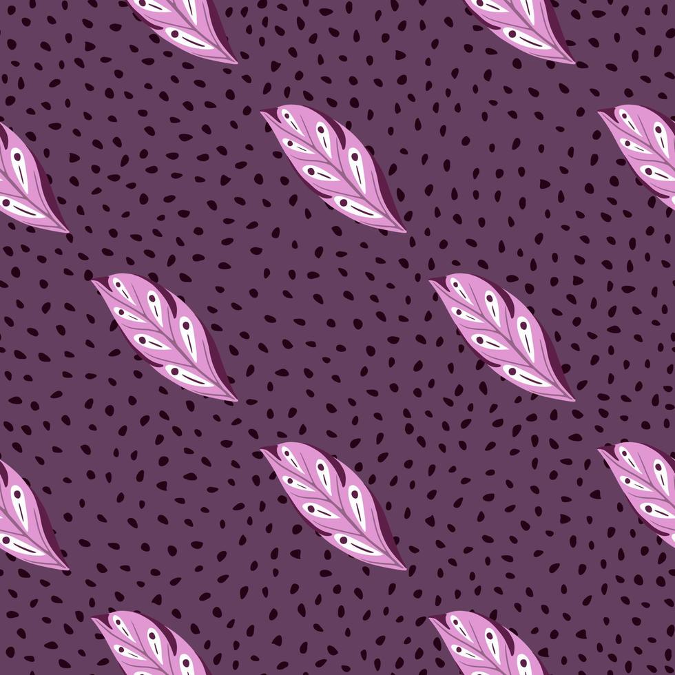 patrón de garabato sin costuras de hojas geométricas lilas dibujadas a mano. fondo de rayas moradas. esbozar telón de fondo botánico. vector