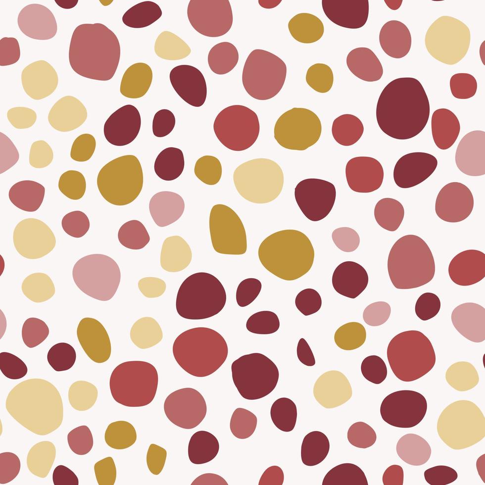 Seamless isolated circle spot geometric pattern. Red, maroon, yellow, ocher color shapes on white background. vector