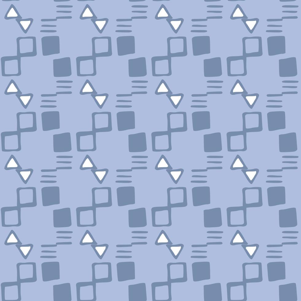 Hand drawn seamless doodle pattern with geometric elements. Blue palette print. Simple backdrop. vector