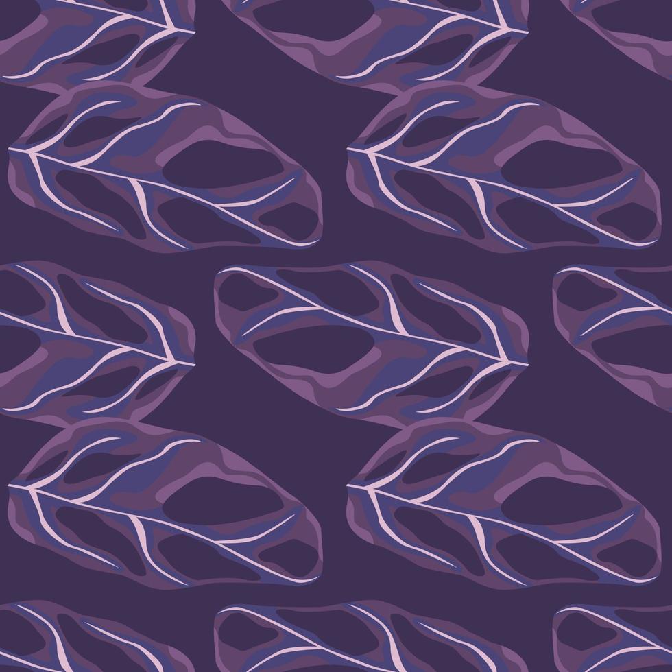 Simple seamless pattern with marble monstera leaves ornament. Purple colored foliage. Creative botanic backdrop. vector