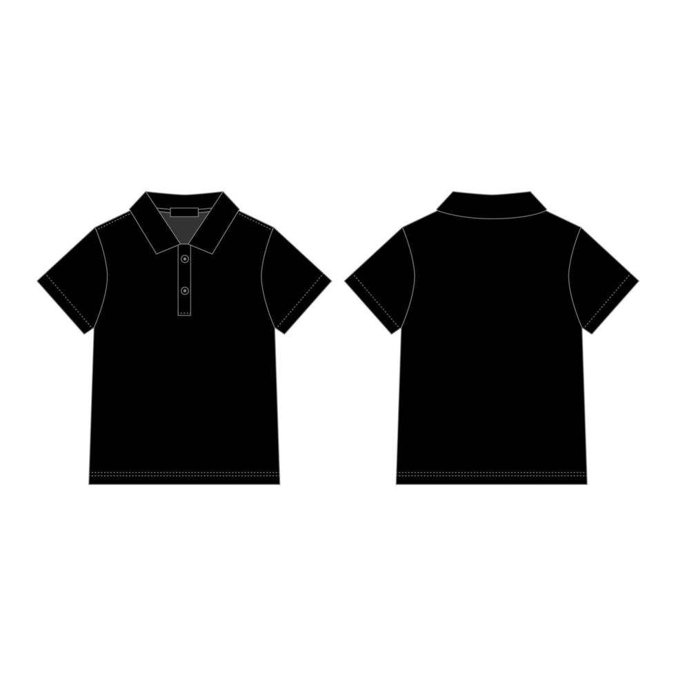 camiseta polo negra para niños aislada sobre fondo blanco. vector