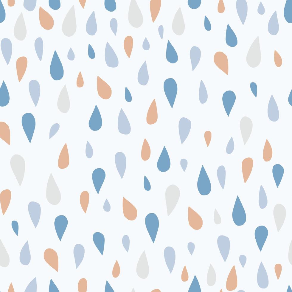 patrón de clima transparente de gota de agua. gotas aisladas en colores coral y azul sobre fondo blanco. telón de fondo aislado. vector