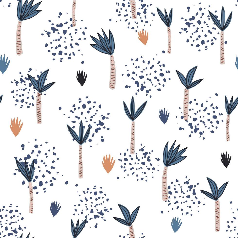 Coconut palm seamless pattern in Scandinavian style. Cute hawaiian background. vector