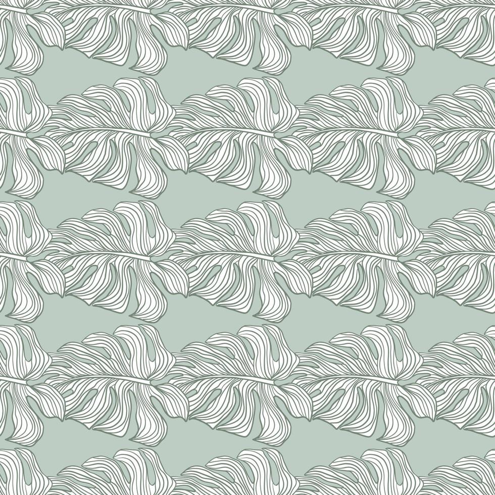 Geometric linear monstera outline seamless pattern. Tropical leaves backdrop. vector