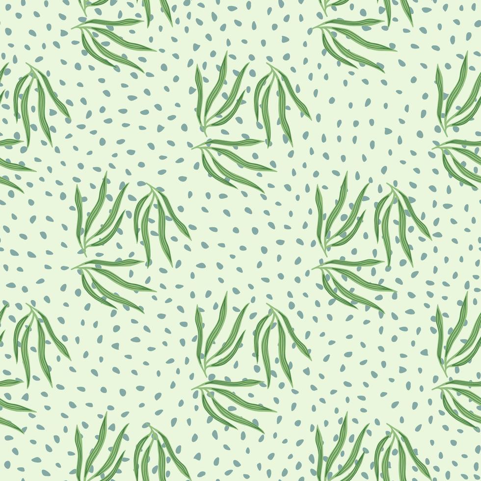 Sketch tropical leaves semless pattern. Tropic leaf on dots background. vector