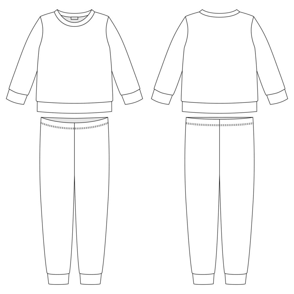 Apparel pajamas technical sketch. Kids outline nighwear design template Apparel pajamas technical sketch. Kids outline nighwear design template