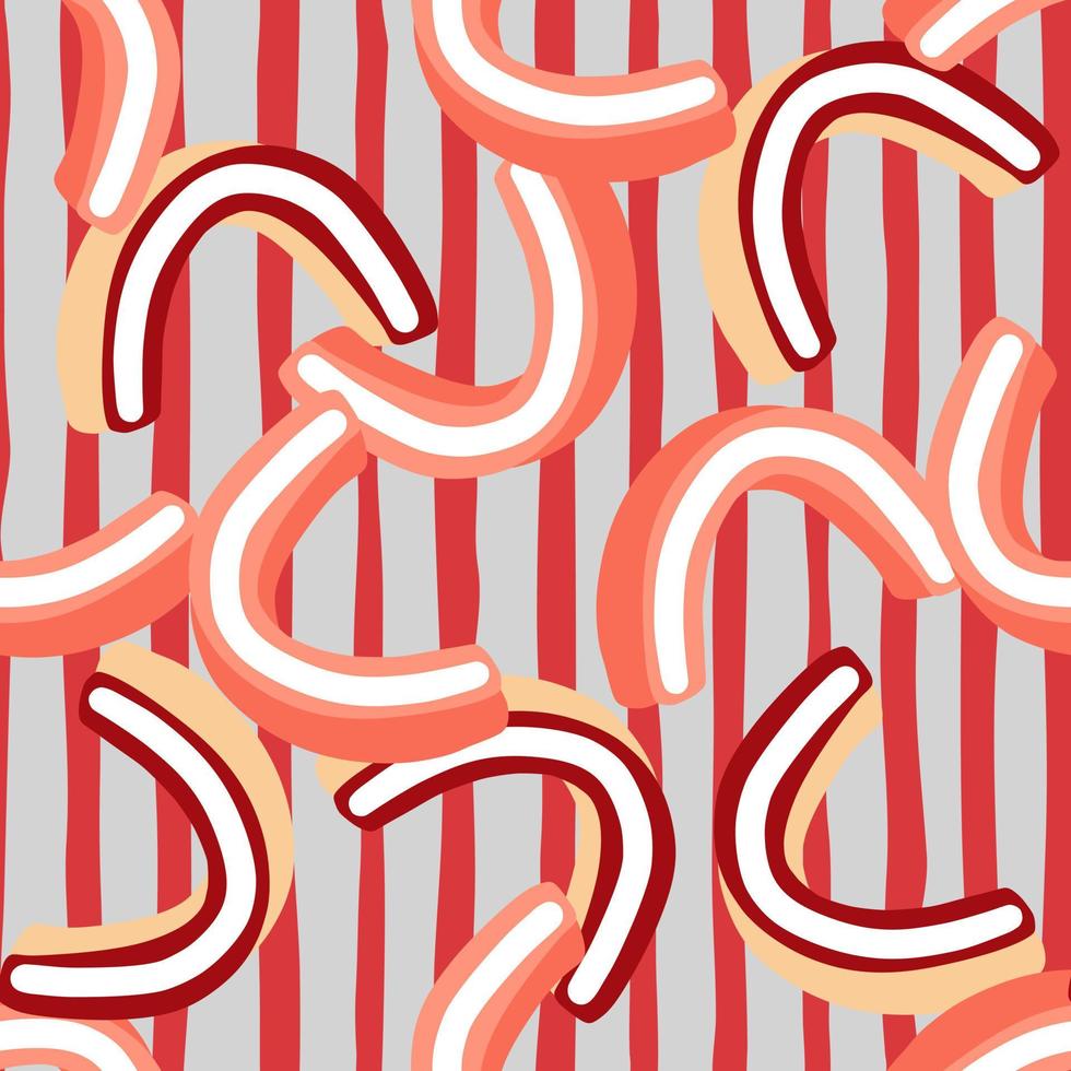 Abstract random seamless pattern with outline jelly candy backdrop. Striped red and grey background. vector