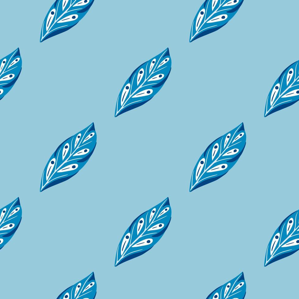 Minimalistic style seamless pattern in blue colors with geometric leaf ornament. Decorative botany print. vector
