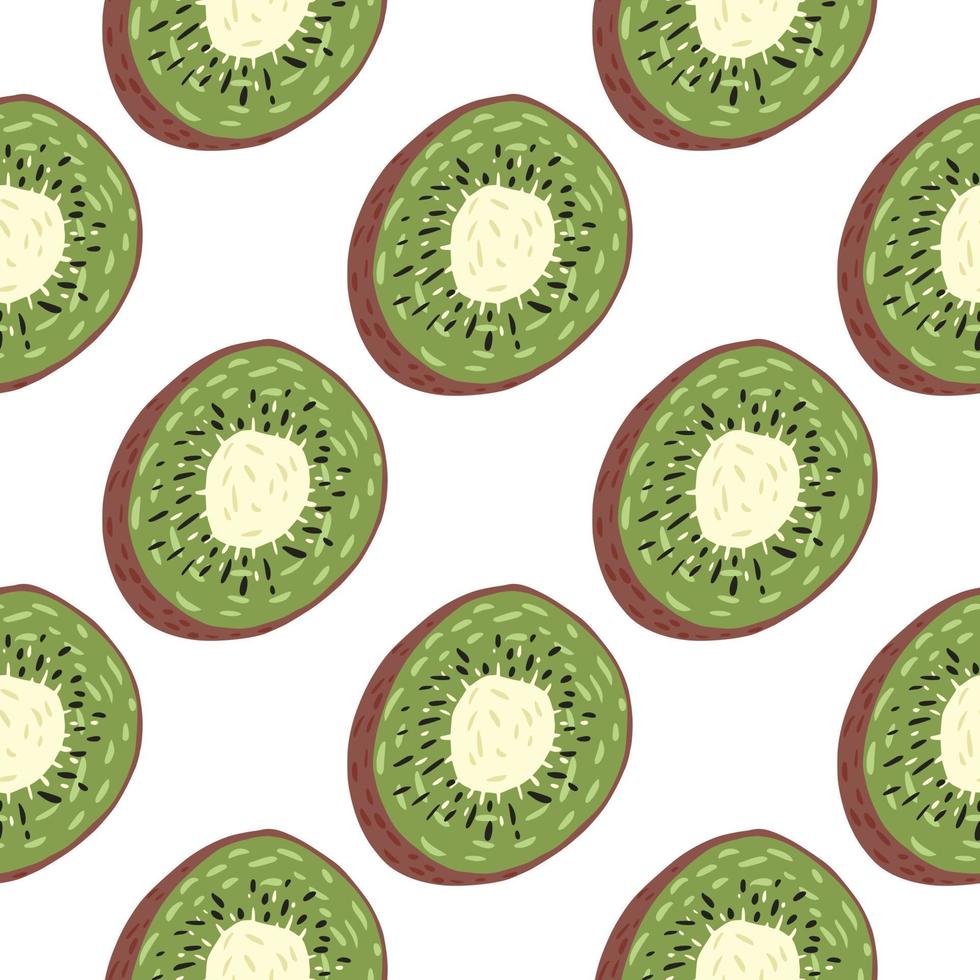Isolated kiwi fruit doodle seamless pattern. Green healthy organic slices on white background. vector
