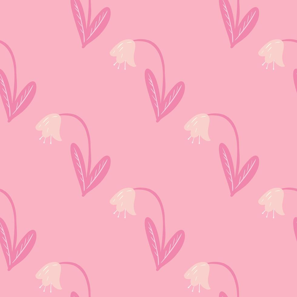Campanula doodle seamless pattern with simple flower silhouettes. Pink palette tender artwork. Botanic ornament. vector